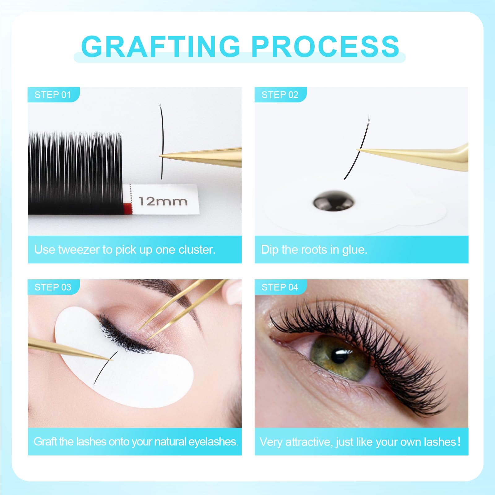 NAGARAKU Double Tips Ellipse Eyelash Extensions – Flat 0.15mm D Curl Matte Black 8mm, 16 Rows