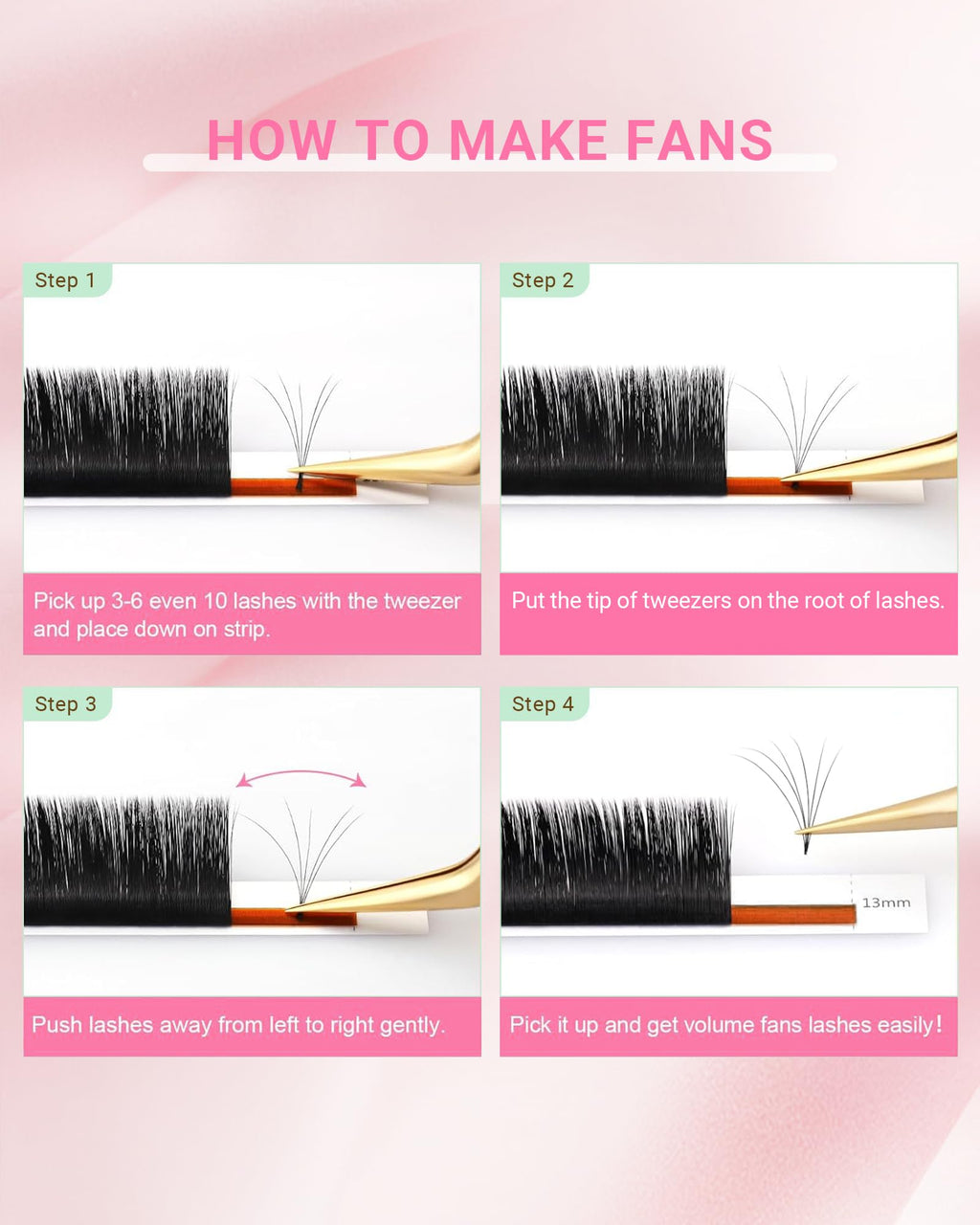 NAGARAKU Easy Fan Eyelash Extensions – 5 Trays in 1 Pack, 0.07 C Curl, 8-15mm Mix (Beginner Friendly)