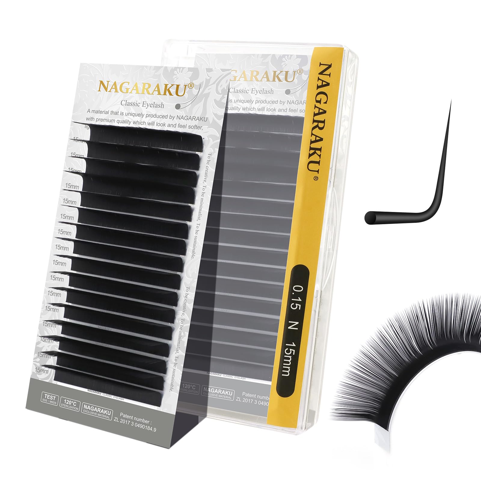 NAGARAKU Eyelash Extensions – Classic J B C D N L LC LD L Curl, 0.03-0.20, 5-17mm, Matte Black