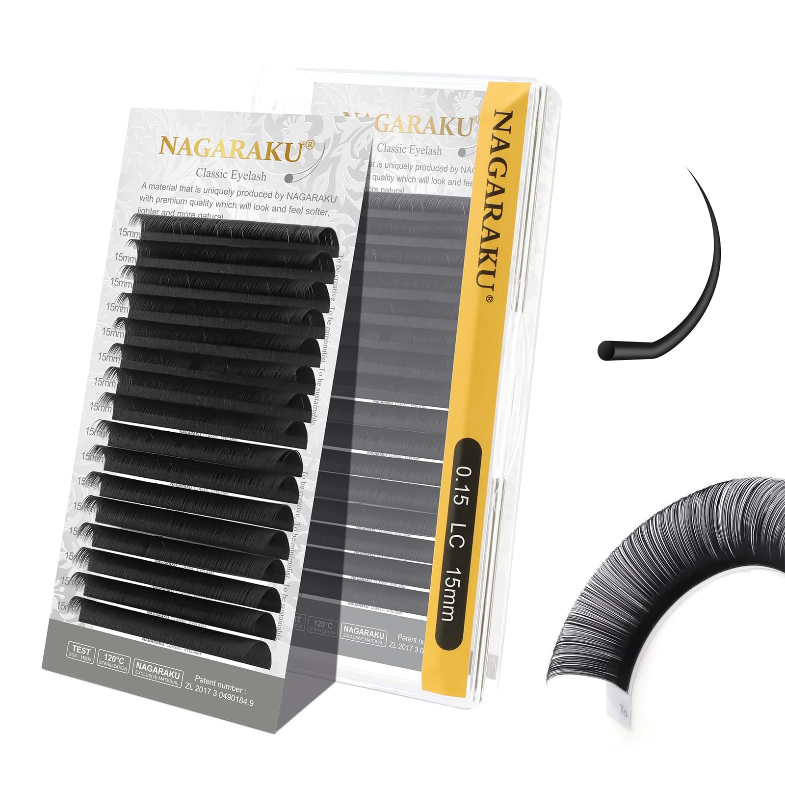 NAGARAKU Eyelash Extensions Classic J B C D N L LC LD LB Curl 0.03-0.20, 5-17mm - Matte Black