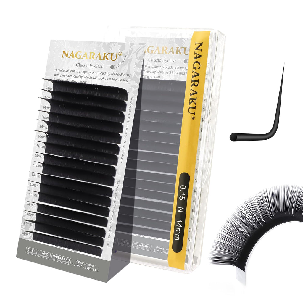 NAGARAKU Eyelash Extensions – Classic J B C D N LC LD 0.03-0.20mm, 5-17mm, Matte Black