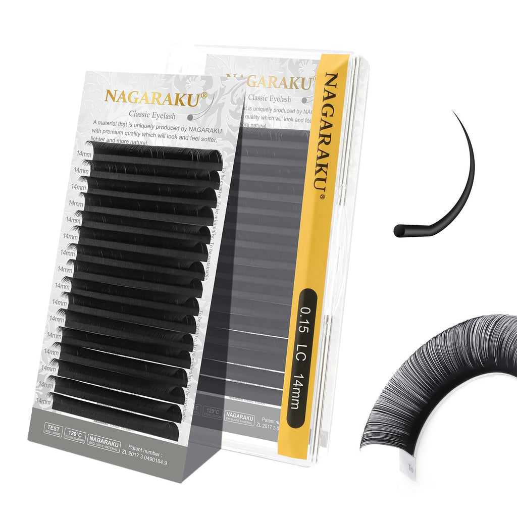 NAGARAKU Eyelash Extensions – Classic J B C D N LC LD L DD CC LB 0.03-0.20 5-17mm Matte Black | Individual Lashes for Lash Techs
