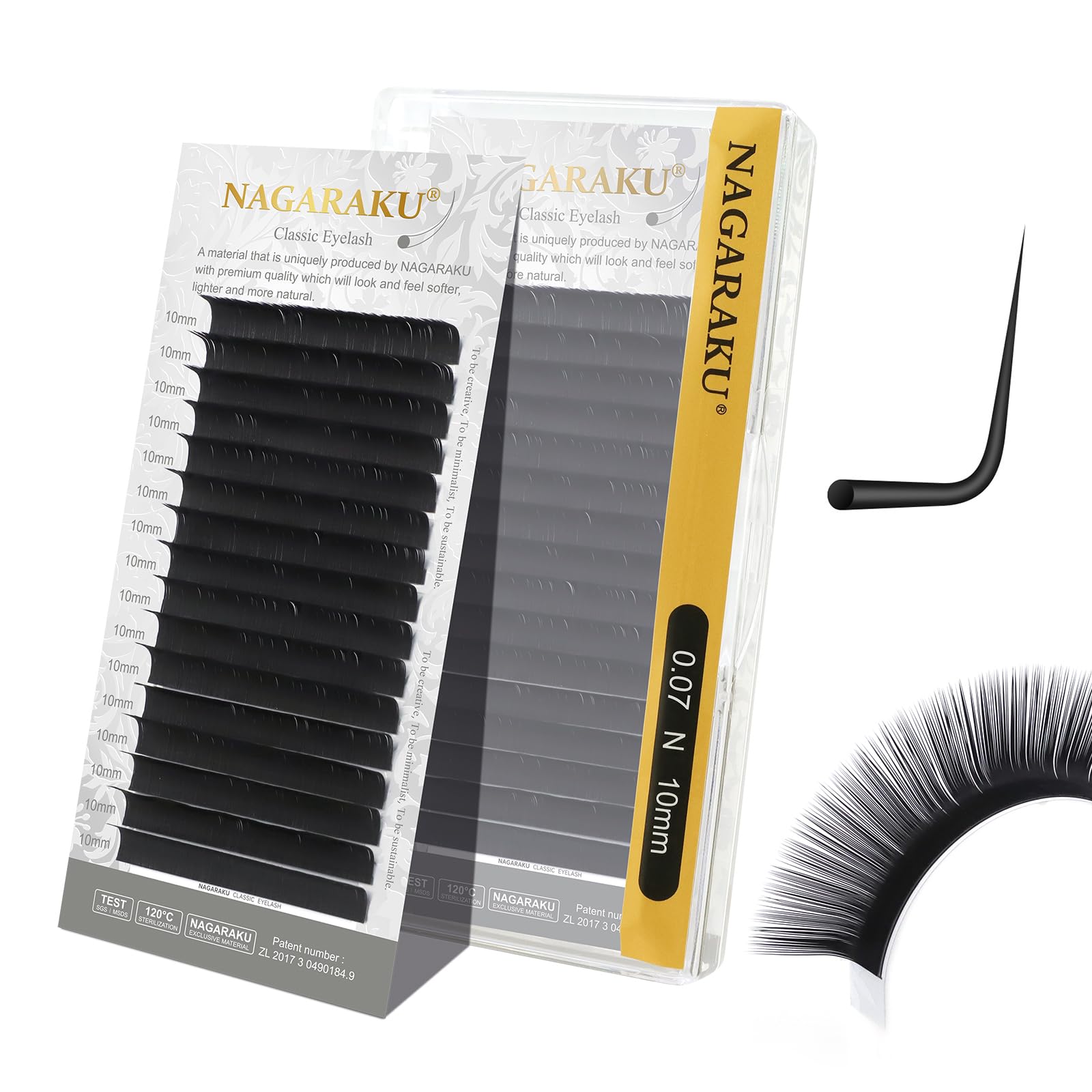 NAGARAKU Eyelash Extensions – Classic J B C D LC LD Curl, Matte Black 0.03-0.20, 5-17mm (0.07-N 10mm)