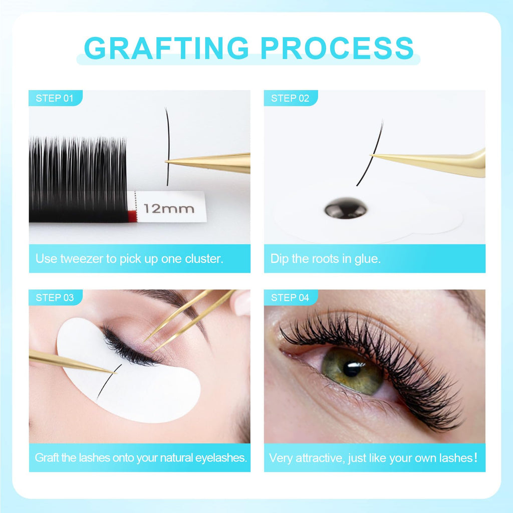 NAGARAKU Double Tips Ellipse Eyelash Extensions – 0.20mm Flat Lashes, D Curl, 14mm, Matte Black, 16 Rows