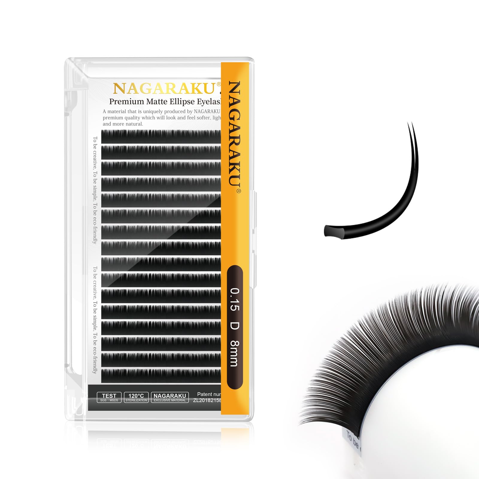 NAGARAKU Double Tips Ellipse Eyelash Extensions – Flat 0.15mm D Curl Matte Black 8mm, 16 Rows