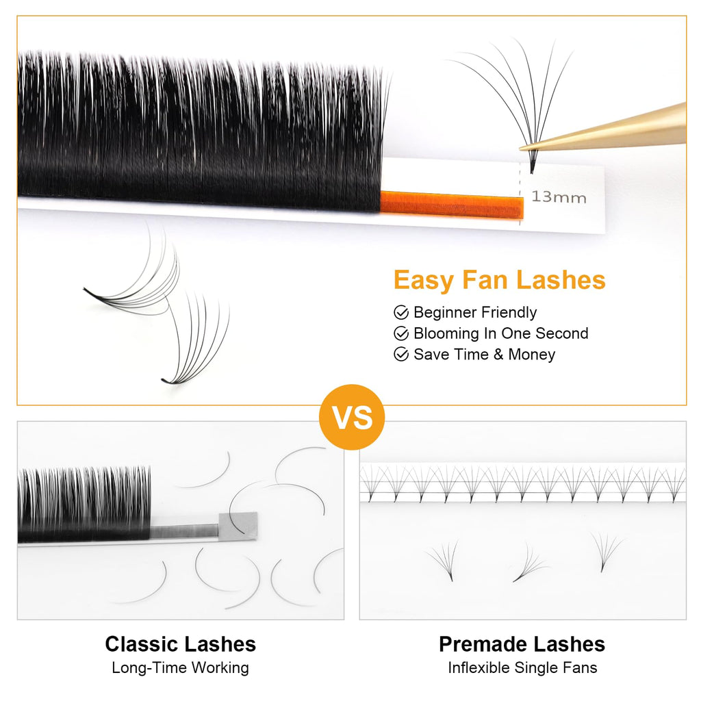 NAGARAKU Easy Fan Eyelash Extensions – 5 Trays, 0.07 D Curl, 11–15mm, Russian Mega Volume for Beginners
