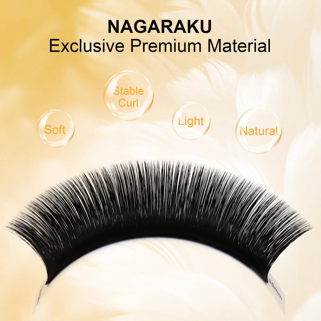 NAGARAKU Easy Fan Eyelash Extensions – 5 Trays, 0.07 D Curl, 11–15mm, Russian Mega Volume for Beginners