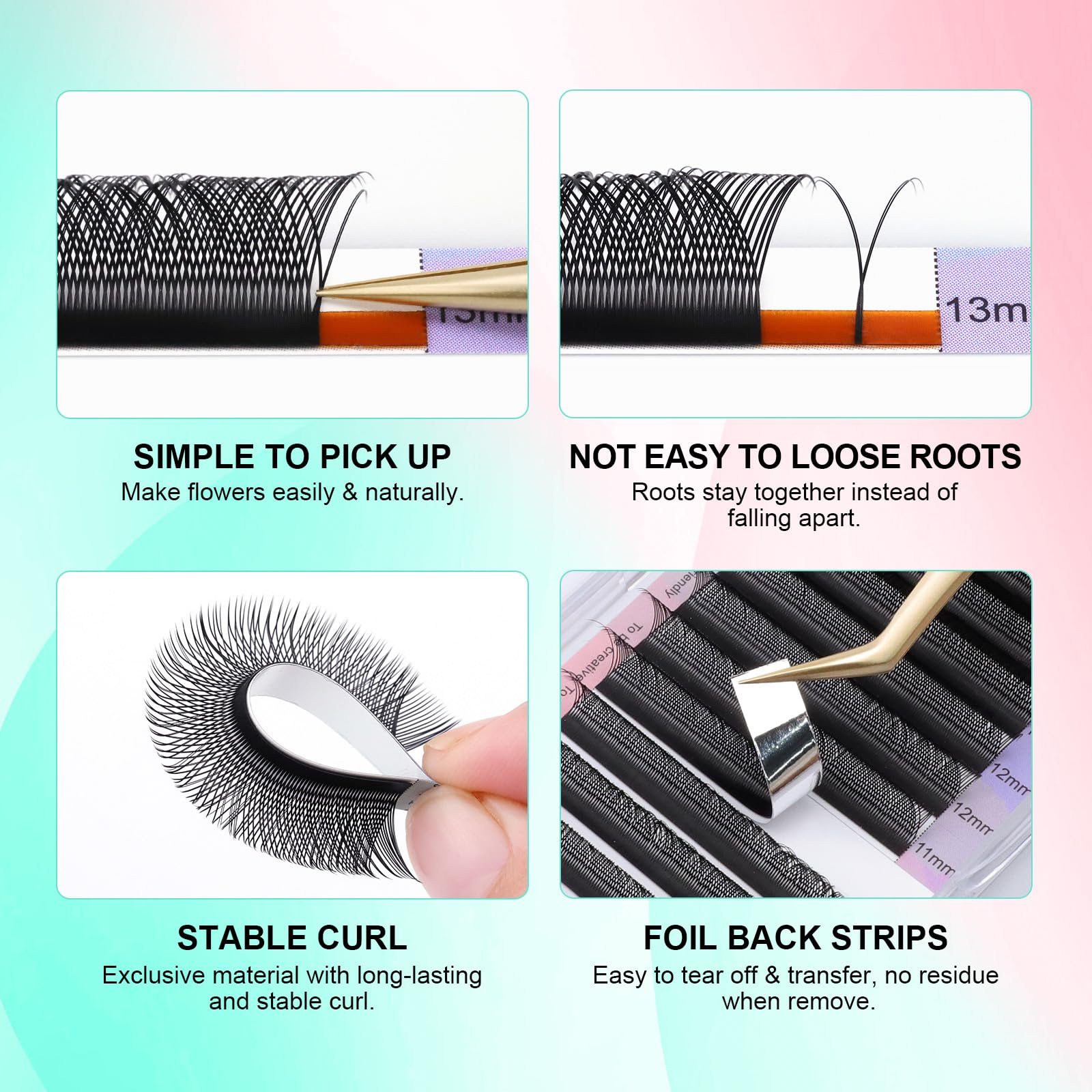 NAGARAKU YY Lash Y-Shape Premade 4D Fans – 0.05mm, 8–12mm, 5 Tray Pack (12 Rows Each)