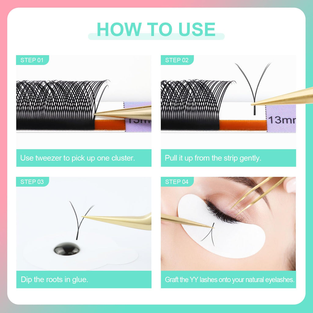 NAGARAKU YY Lash Y-Shape Premade 4D Fans – 0.05mm, 8–12mm, 5 Tray Pack (12 Rows Each)