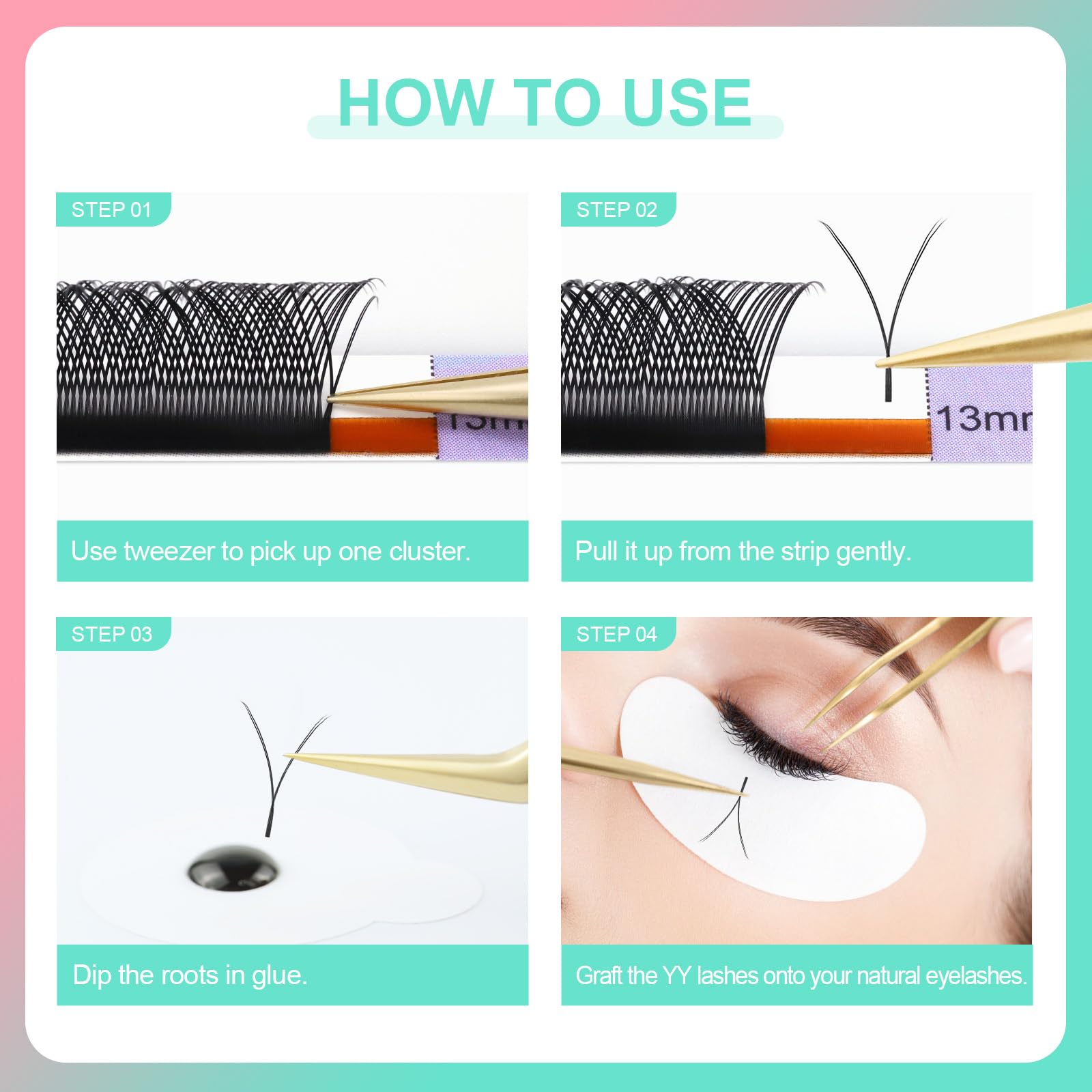 NAGARAKU YY Lash Y-Shape Premade 4D Fans – 0.05mm, 8–12mm, 5 Tray Pack (12 Rows Each)