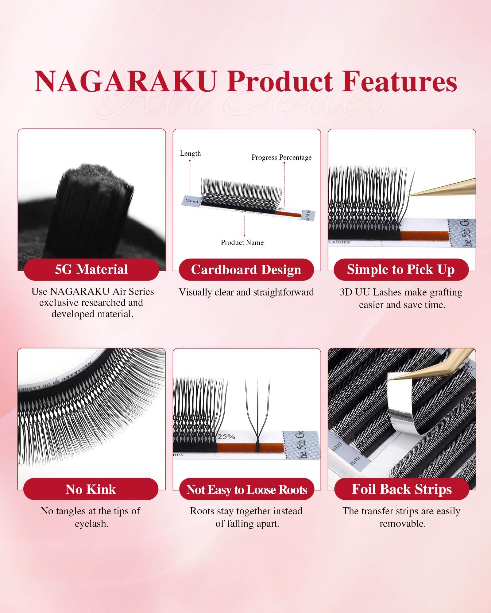 NAGARAKU U Eyelash Extensions 3D UU Lashes — Lightweight U-Shape Fans, 12-Row Tray, 0.07C, 11mm