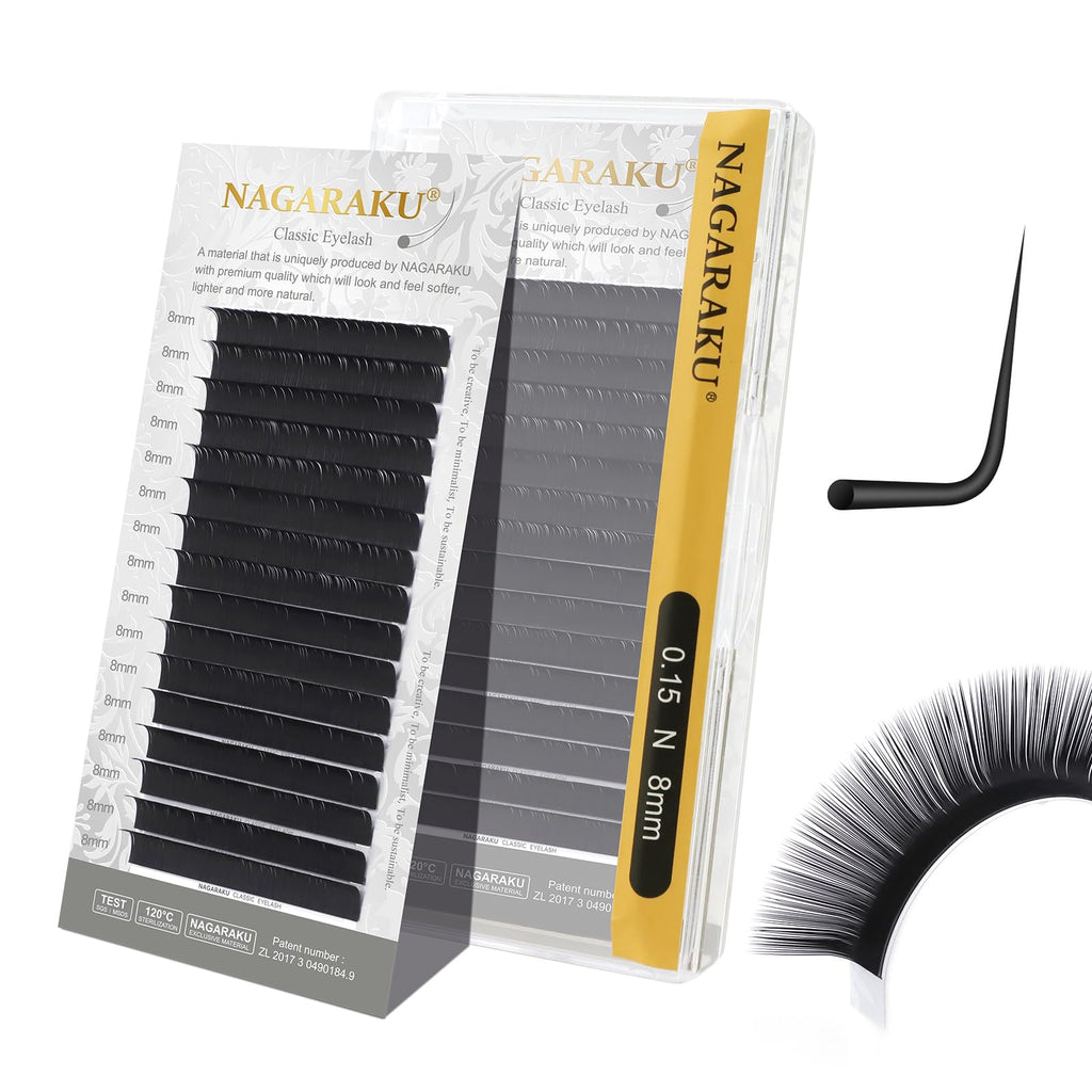 NAGARAKU Eyelash Extensions Classic: J/B/C/D/N/LC/LD/L/LB Curl, 0.03–0.20 Thick, 5–17mm, Matte Black