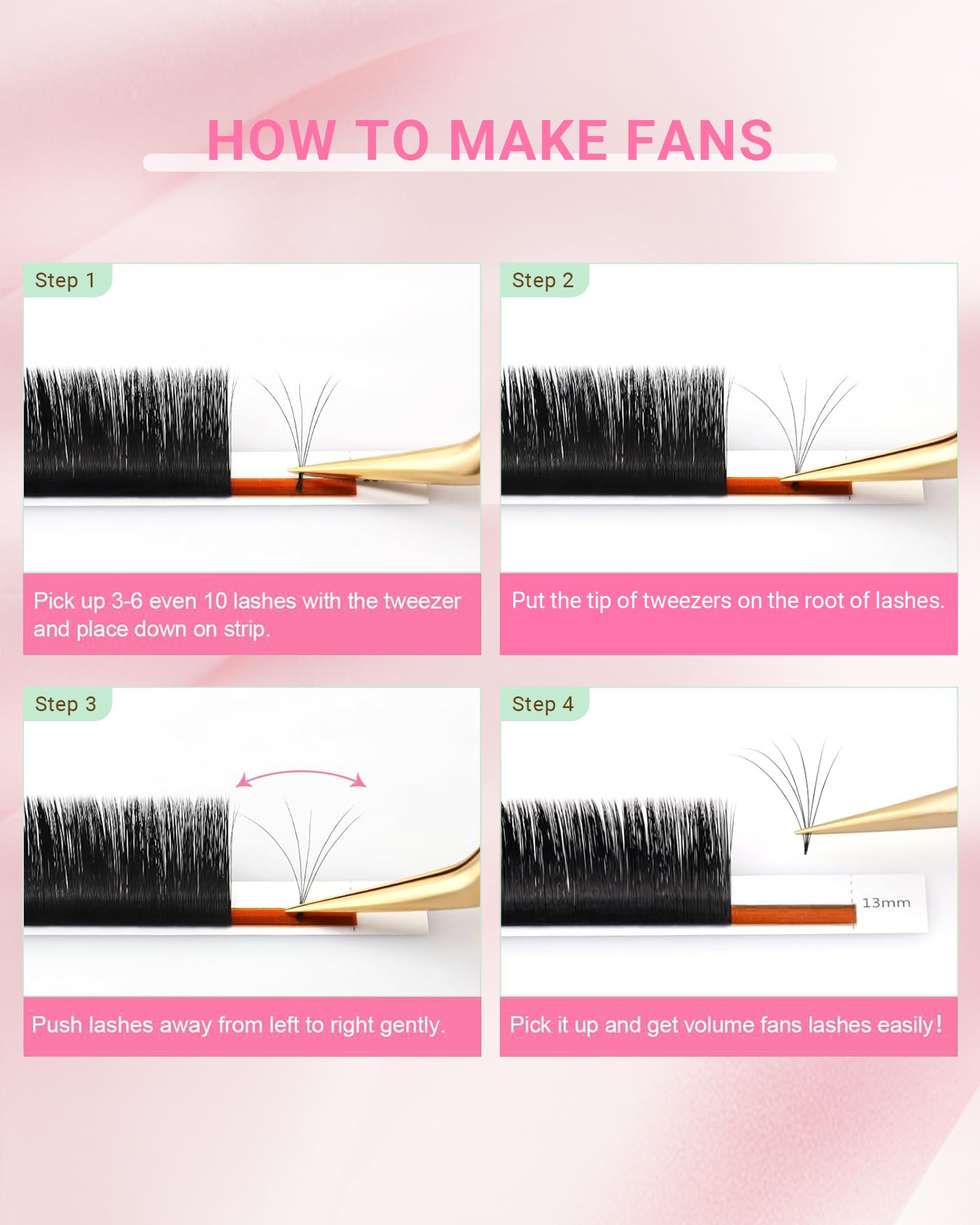 NAGARAKU Easy Fan Eyelash Extensions – 5-Tray Premade Lashes for Beginners (0.05 C Curl, 8–15mm Mix)