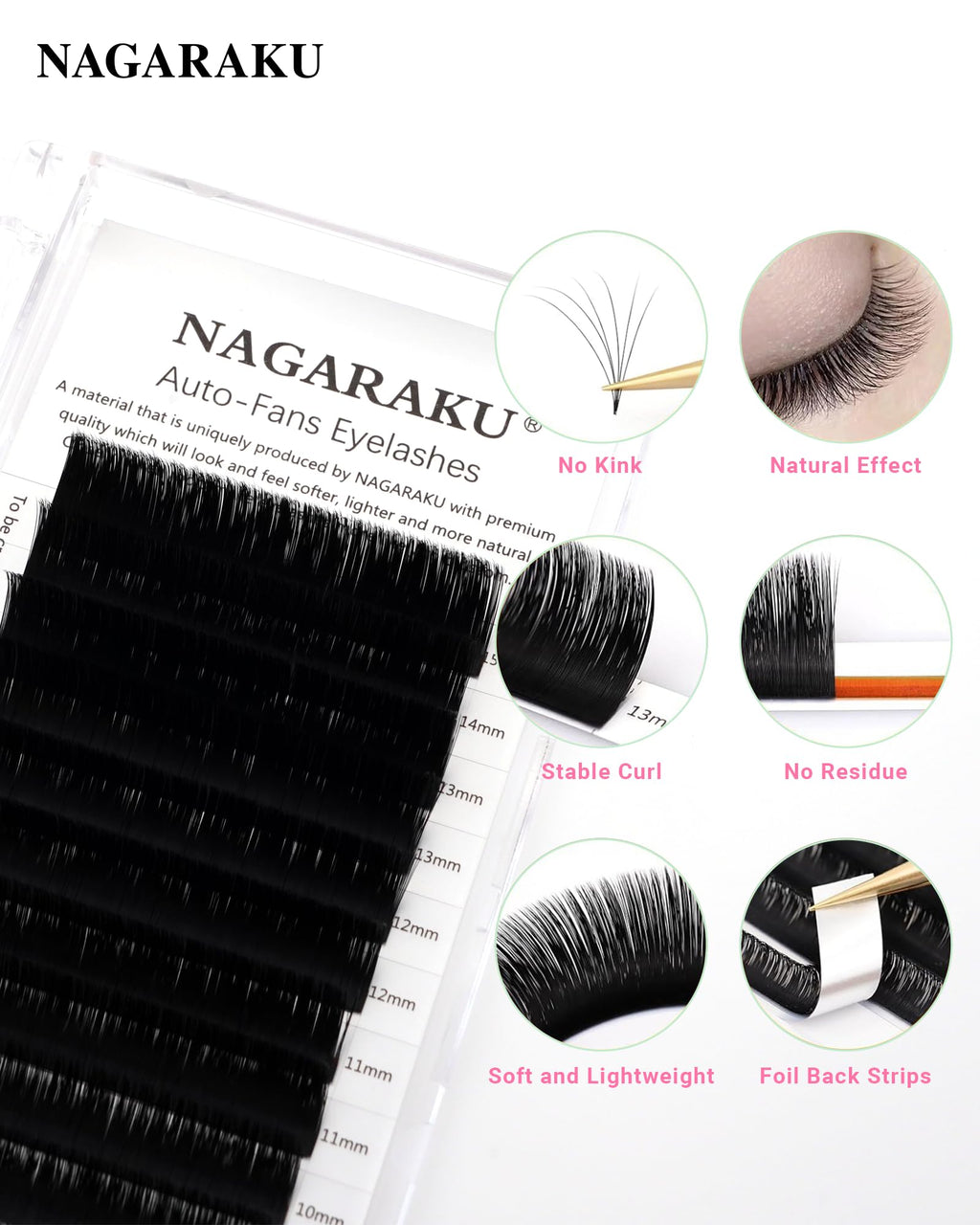NAGARAKU Easy Fan Eyelash Extensions – 5-Tray Premade Lashes for Beginners (0.05 C Curl, 8–15mm Mix)