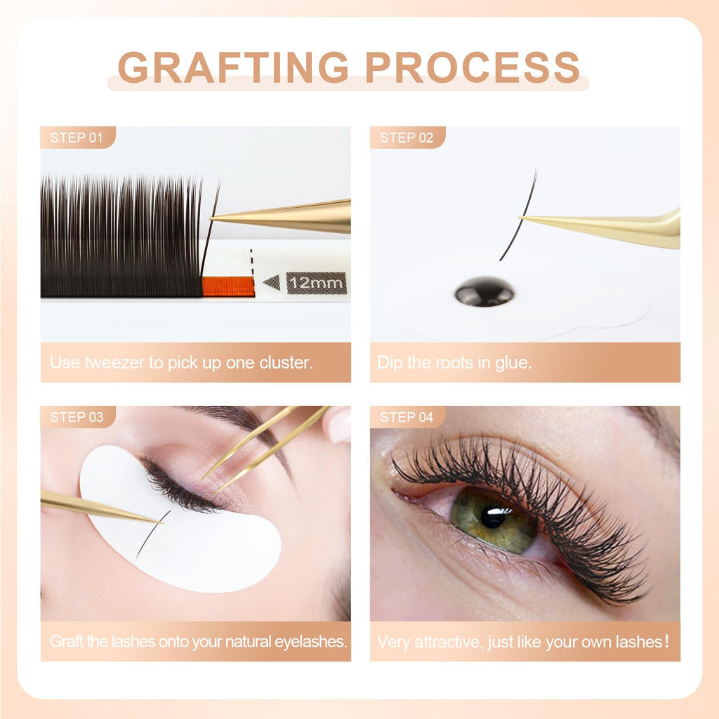 NAGARAKU Double Tips Flat Ellipse Eyelash Extensions – 0.20 LD Curl, 8-15mm Mix, Charcoal Color Faux Mink