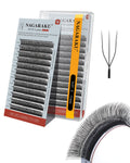 NAGARAKU U Eyelash Extensions 3D UU Lashes — Lightweight U-Shape Fans, 12-Row Tray, 0.07C, 11mm