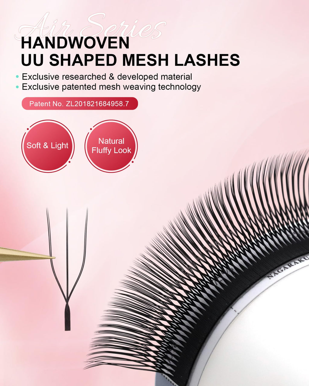NAGARAKU U Eyelash Extensions 3D UU Lashes — Lightweight U-Shape Fans, 12-Row Tray, 0.07C, 11mm