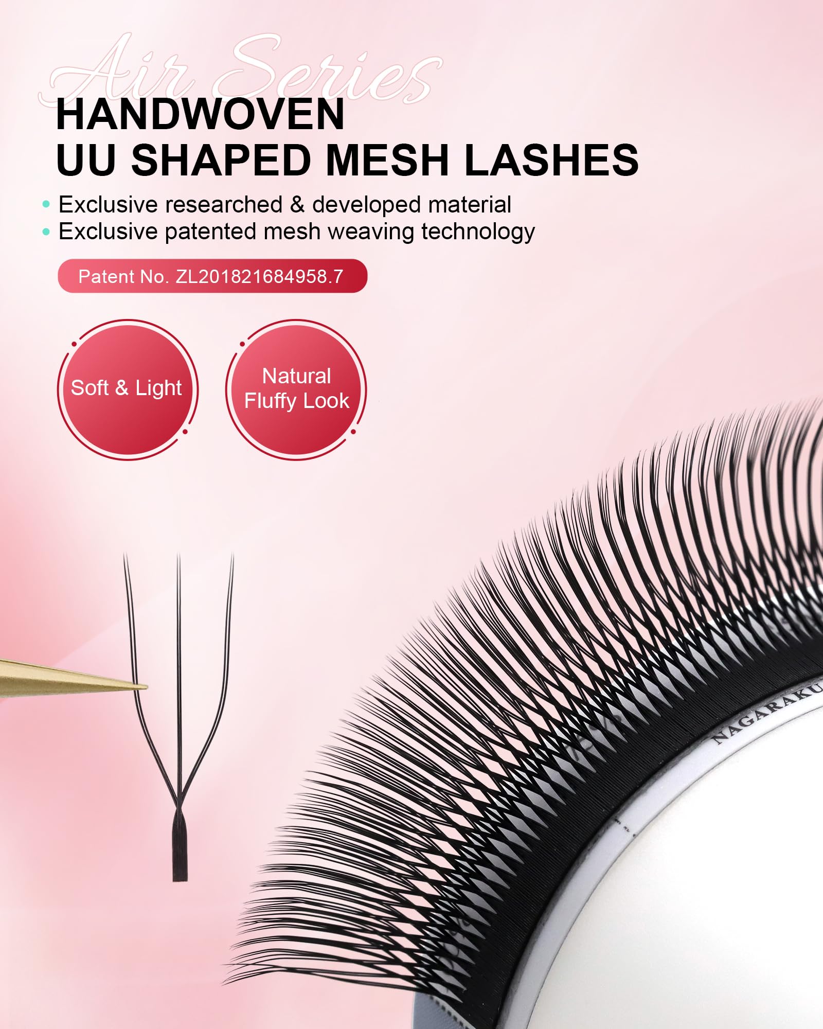 NAGARAKU U Eyelash Extensions 3D UU Lashes — Lightweight U-Shape Fans, 12-Row Tray, 0.07C, 11mm