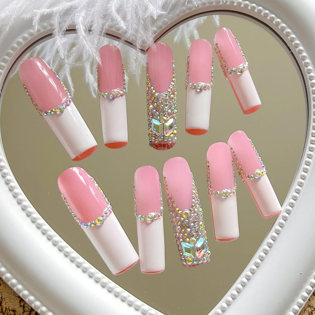 NAIL ANGEL 10PCS Set – Glamorous Handmade Glitter Rhinestone Press-On Nails (ZJ-01)