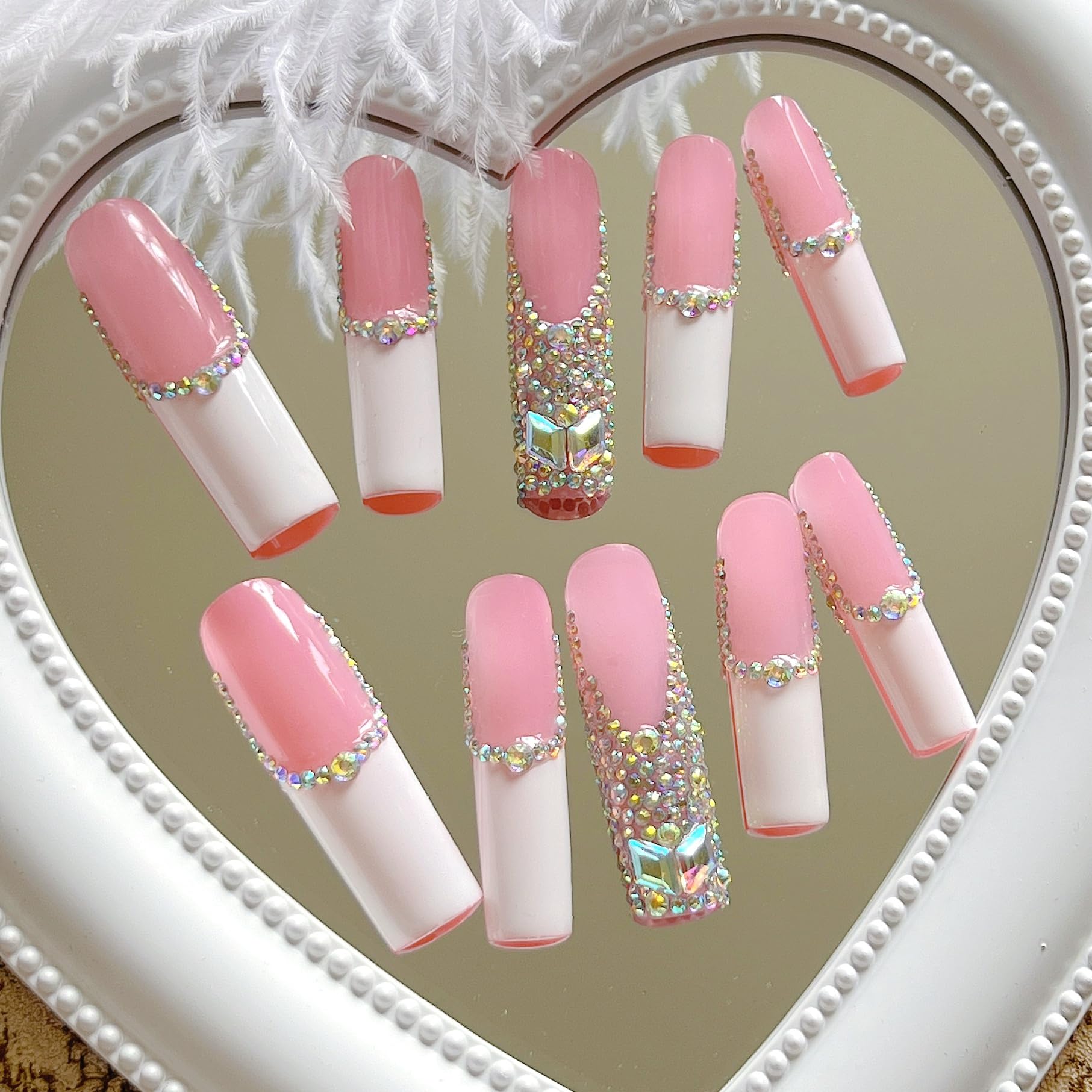 NAIL ANGEL 10PCS Set – Glamorous Handmade Glitter Rhinestone Press-On Nails (ZJ-01)