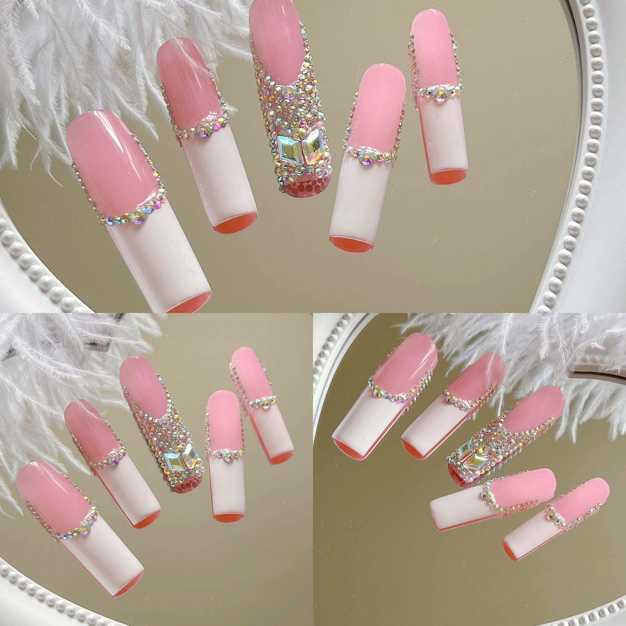 NAIL ANGEL 10PCS Set – Glamorous Handmade Glitter Rhinestone Press-On Nails (ZJ-01)