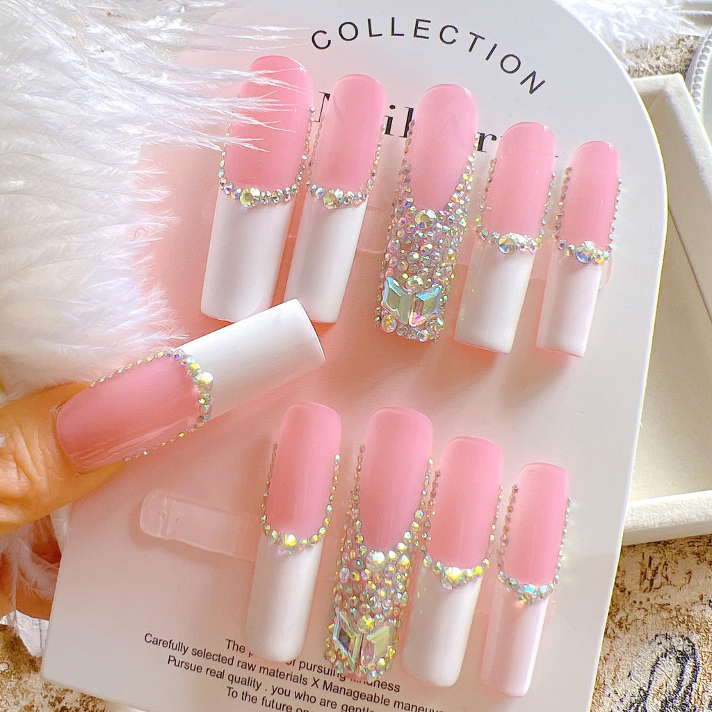 NAIL ANGEL 10PCS Set – Glamorous Handmade Glitter Rhinestone Press-On Nails (ZJ-01)