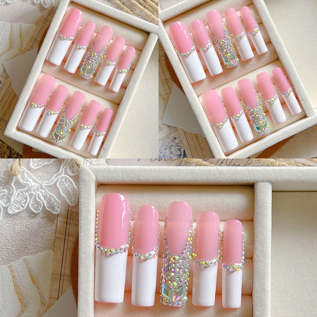 NAIL ANGEL 10PCS Set – Glamorous Handmade Glitter Rhinestone Press-On Nails (ZJ-01)