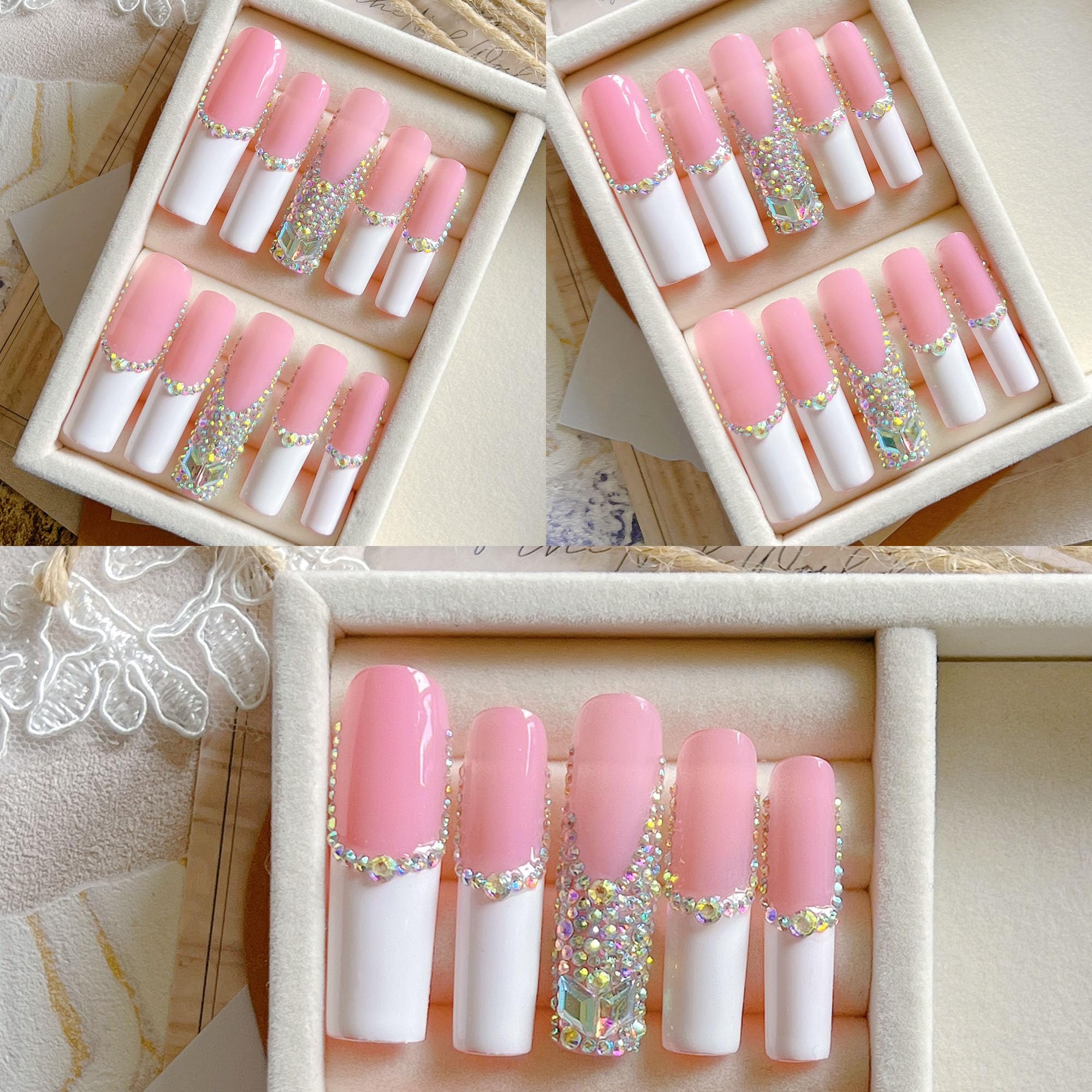 NAIL ANGEL 10PCS Set – Glamorous Handmade Glitter Rhinestone Press-On Nails (ZJ-01)