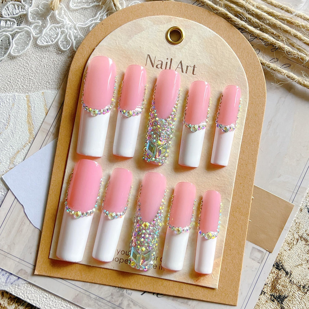 NAIL ANGEL 10PCS Set – Glamorous Handmade Glitter Rhinestone Press-On Nails (ZJ-01)