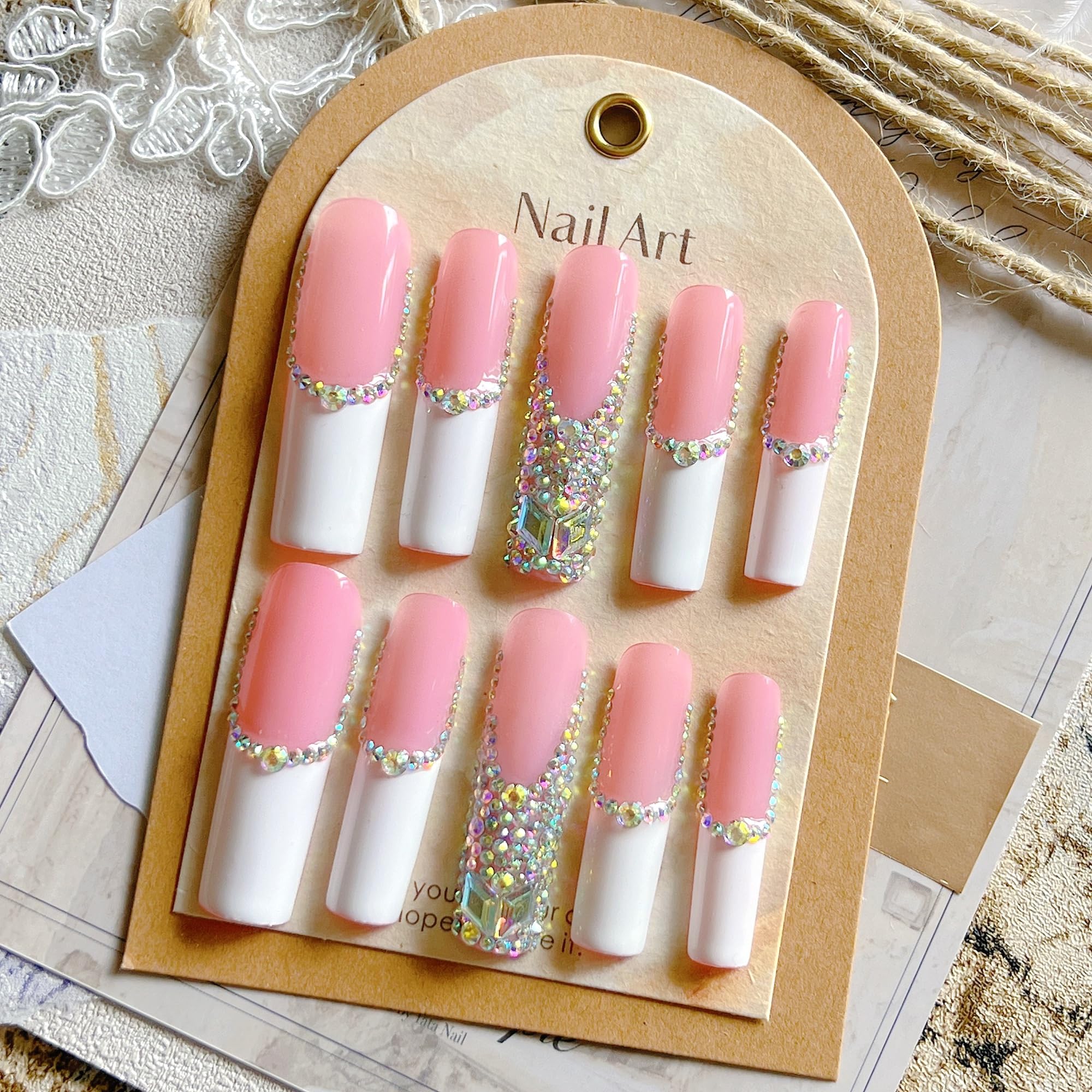 NAIL ANGEL 10PCS Set – Glamorous Handmade Glitter Rhinestone Press-On Nails (ZJ-01)
