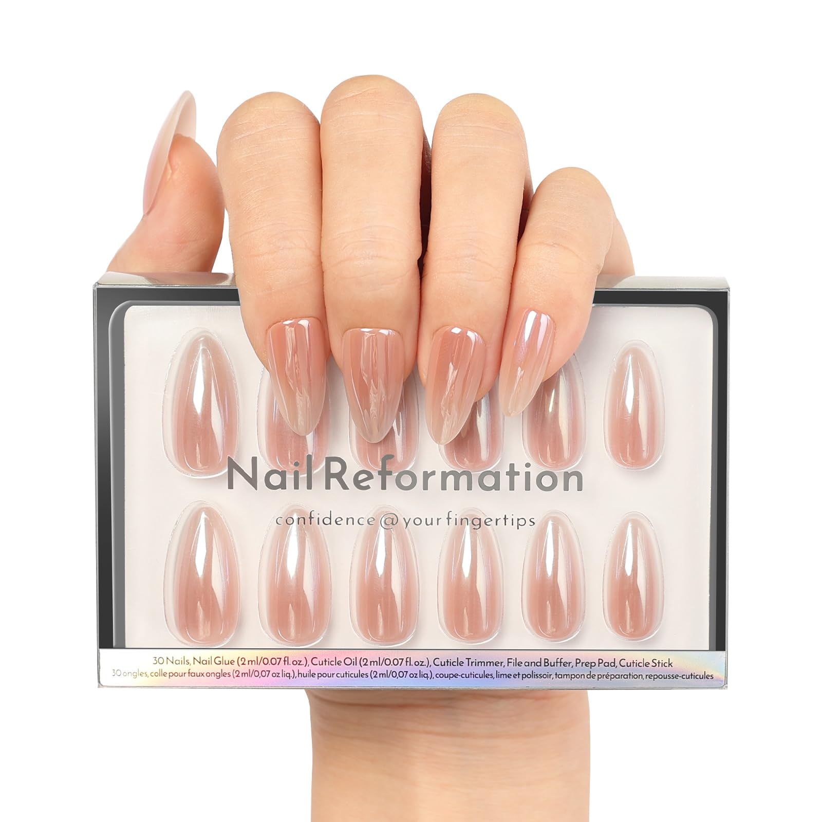 Nail Reformation Almond Rose Gold Press-On Nails – UV Finish, Reusable