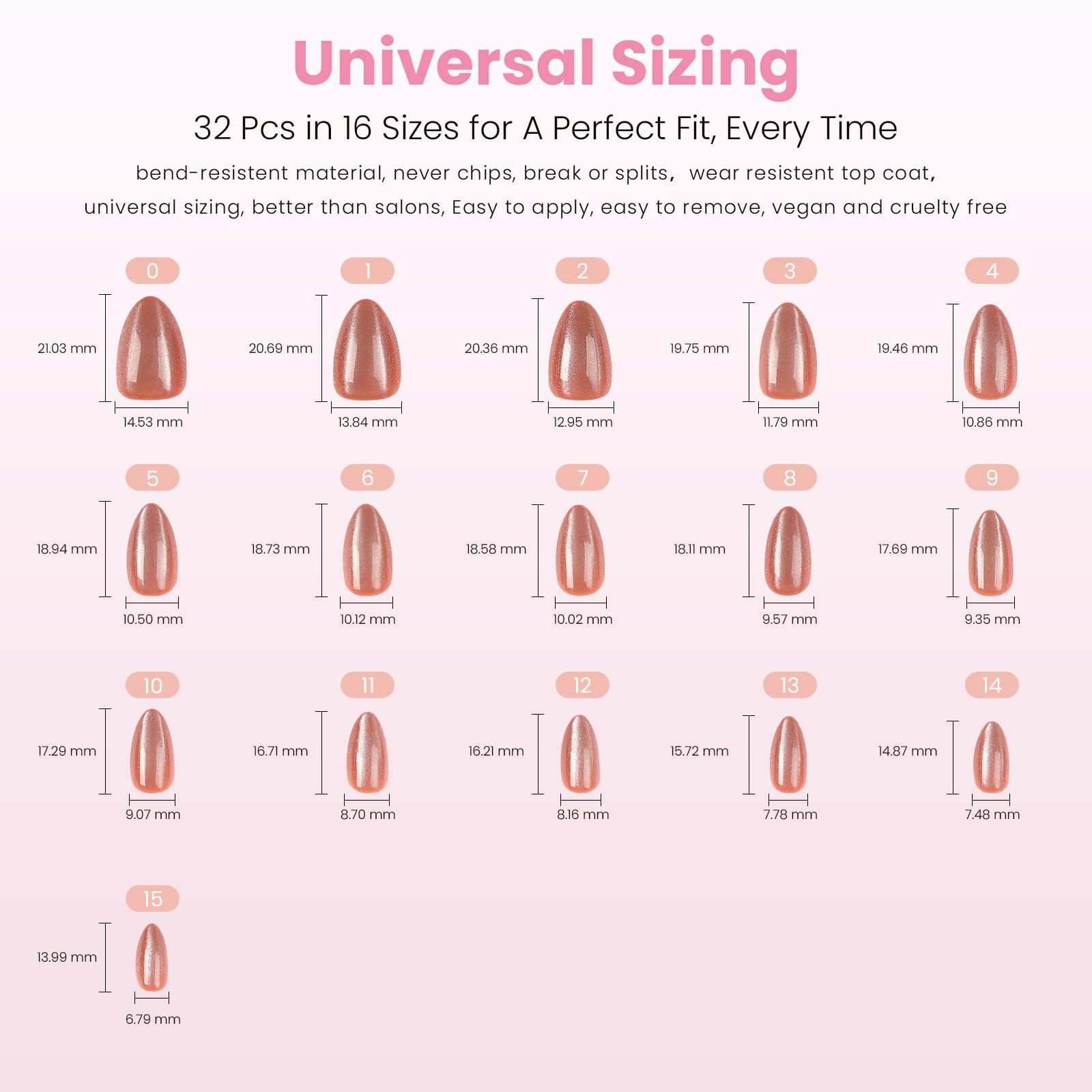 Nail Reformation Short Almond Cat Eye Press-On Nails – UV Finish, Reusable Kit, 32 Tips, 16 Sizes