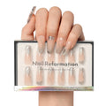 Nail Reformation Press-On Nails Coffin – Glitter Silver Accents, Pink Long Tips, UV Finish, 30 Tips in 15 Sizes + Glue