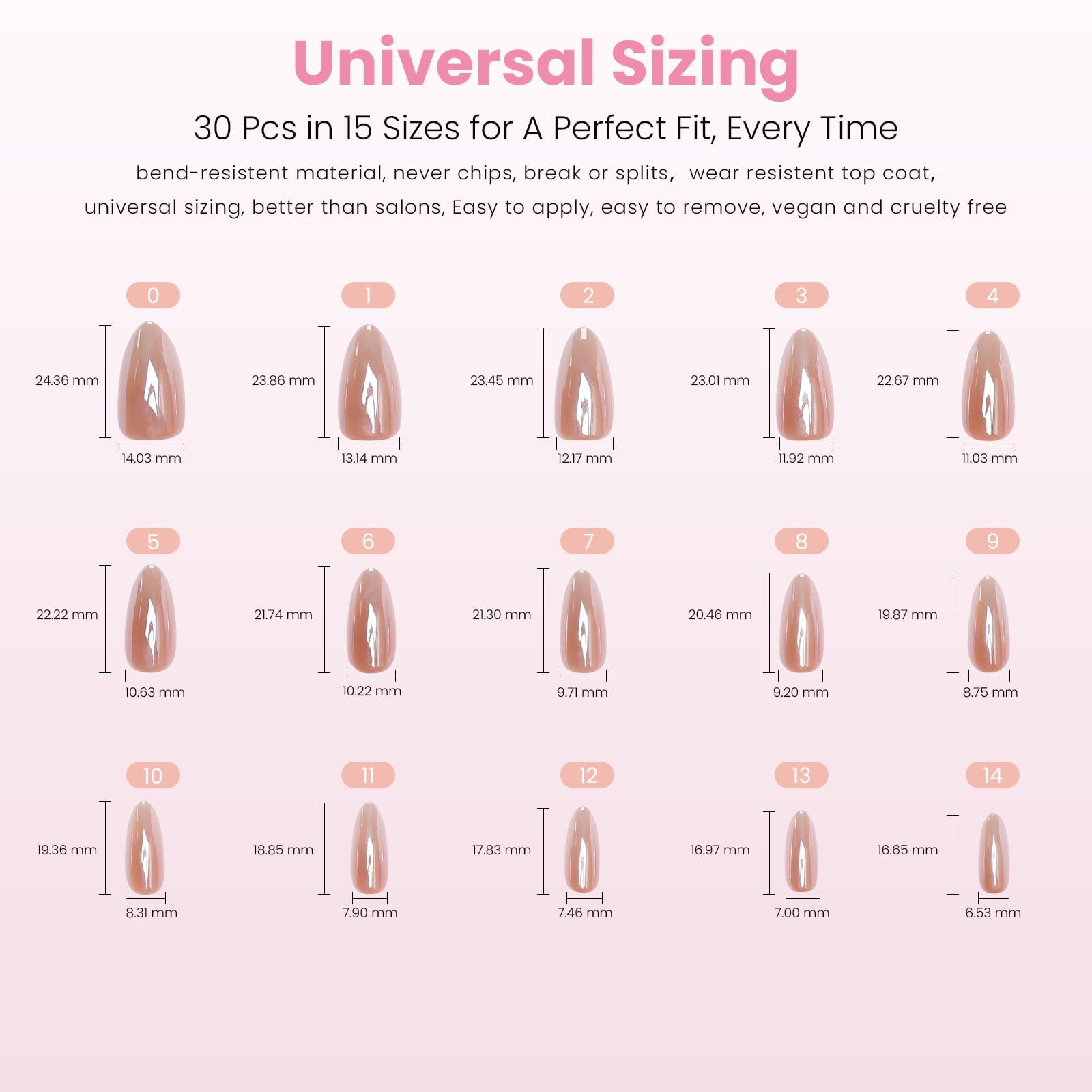Nail Reformation Almond Rose Gold Press-On Nails – UV Finish, Reusable