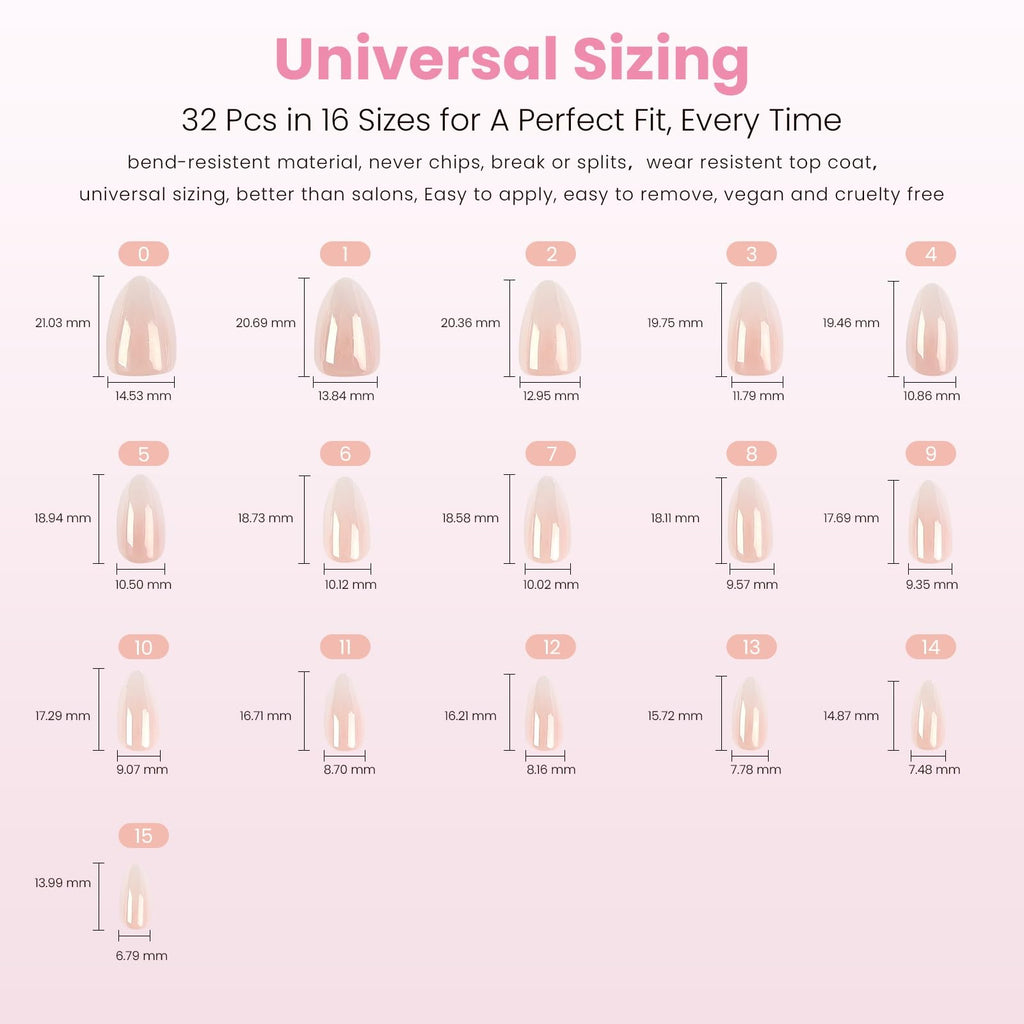Nail Reformation Almond Nails – Pink Ombre Press On, UV Finish, 32 Tips, 16 Sizes