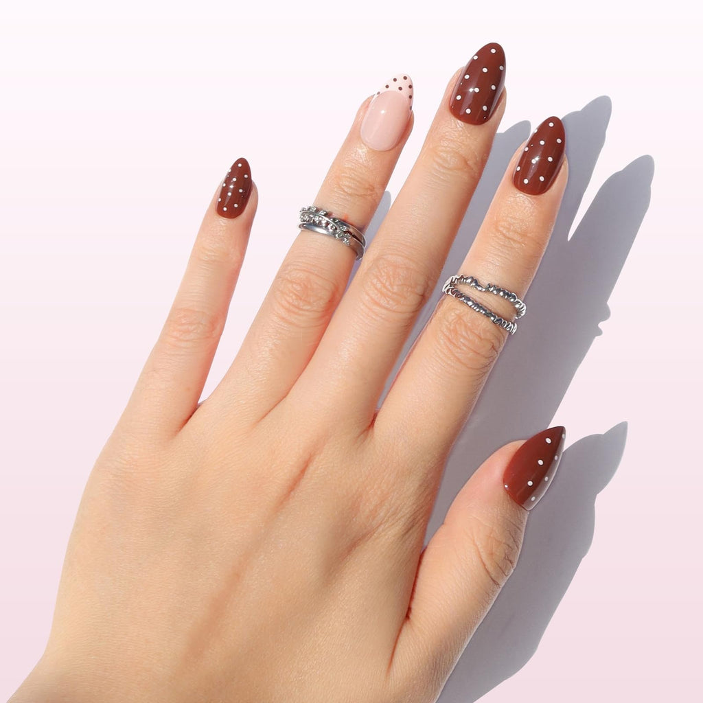 Nail Reformation Polka Dot Press On Nails – Almond Shape, UV Finish, 32 Tips, 16 Sizes
