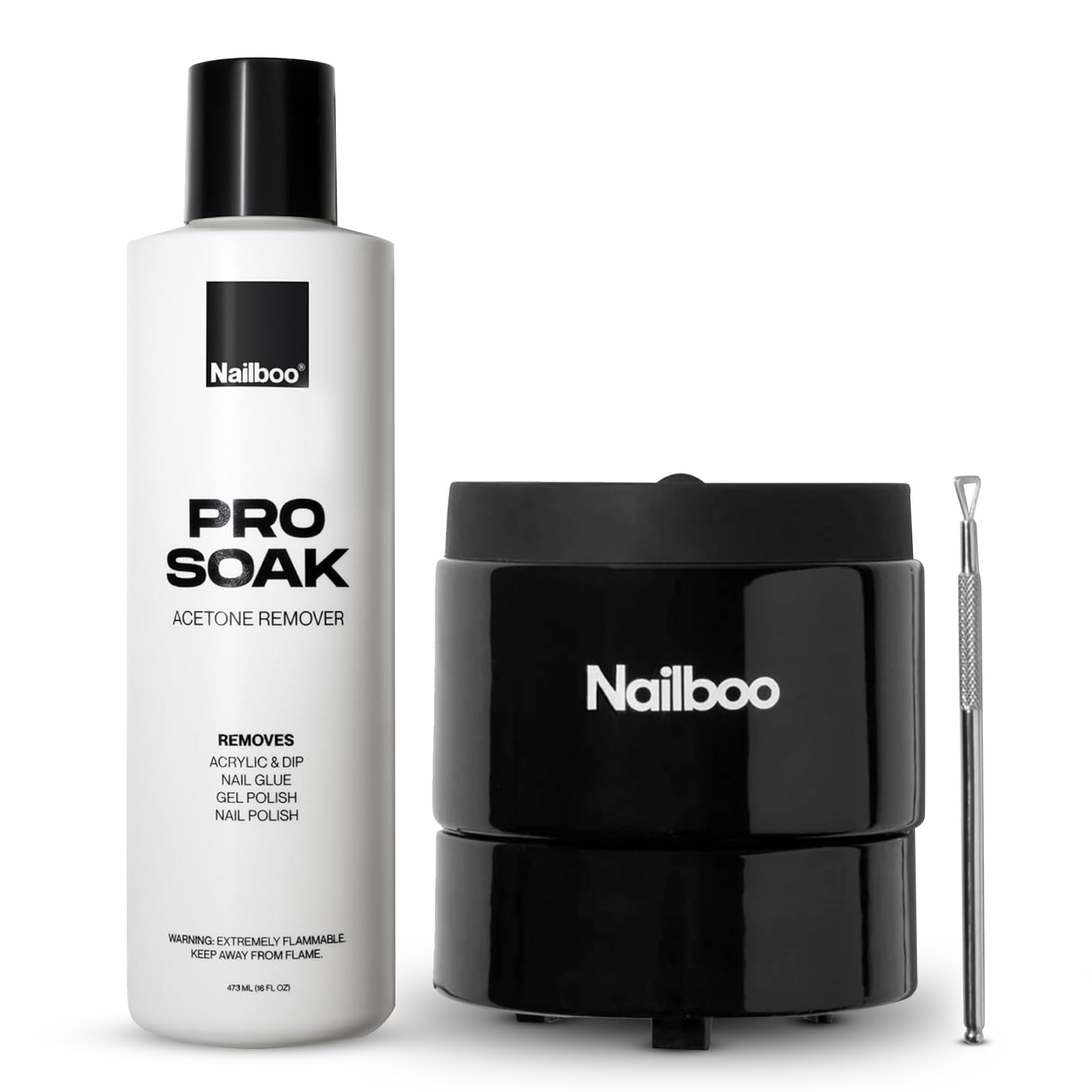 Nailboo Acetone Nail Polish Remover & Heated Soak Off Bowl Kit – Pure Acetone 16 fl oz & Electric Nail Removal System