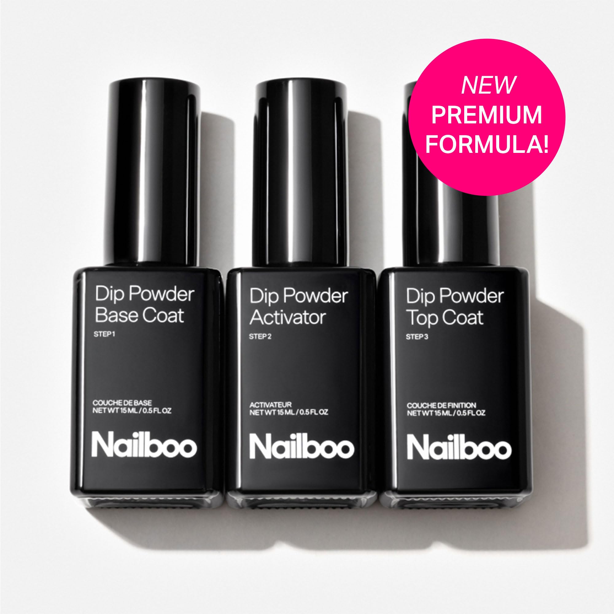 Nailboo Dip Powder Liquid Set with Base Coat, Activator & Top Coat – No UV Lamp Needed (3 Pack)