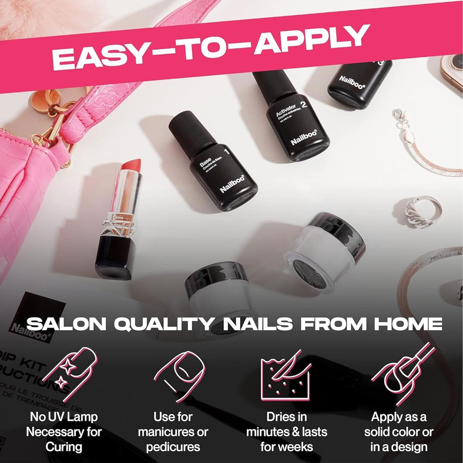 Nailboo Dip Powder Nail Kit Bundle: Velvet Lust, Date Night, Sunday Brunch | No UV Needed