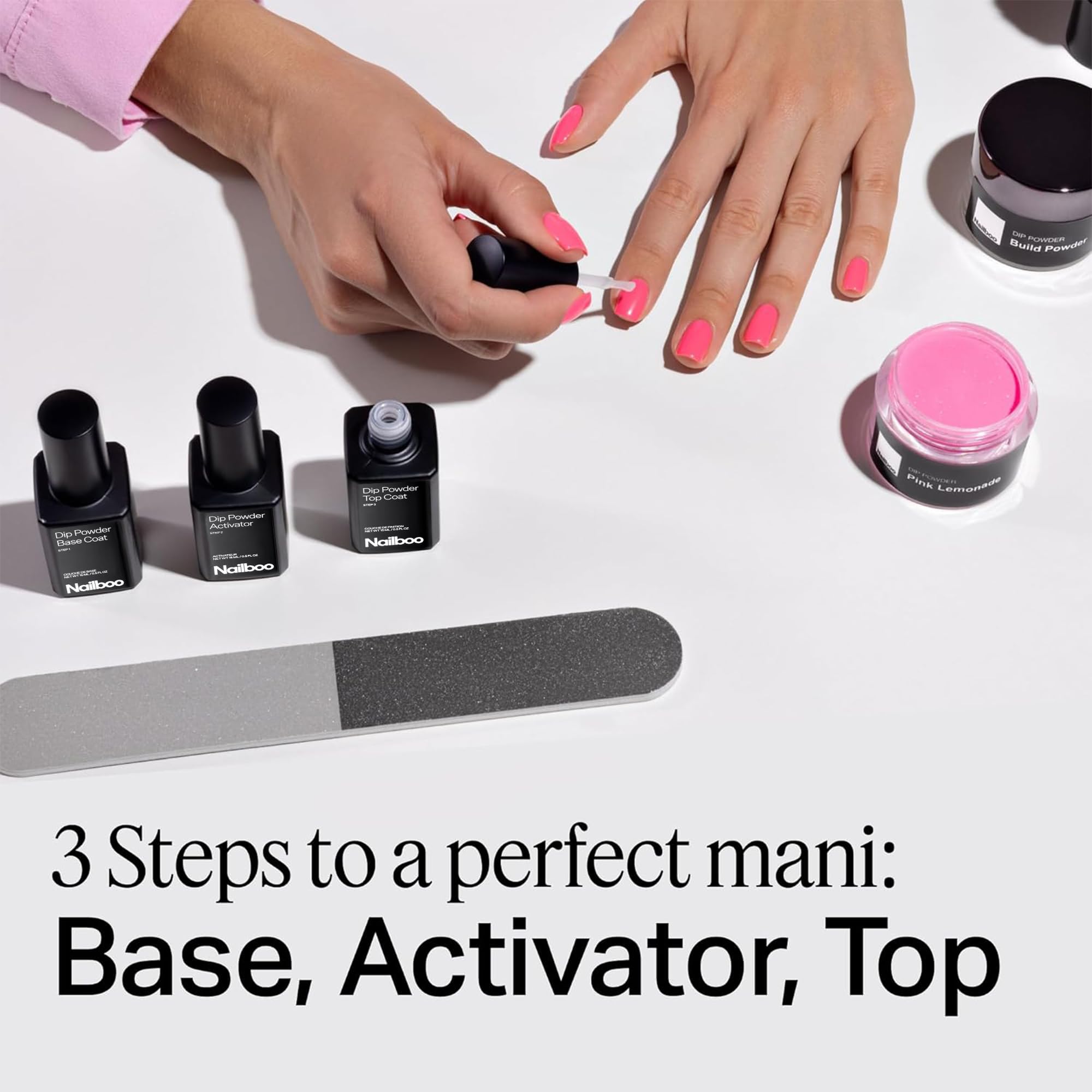 Nailboo Dip Powder Liquid Set with Base Coat, Activator & Top Coat – No UV Lamp Needed (3 Pack)
