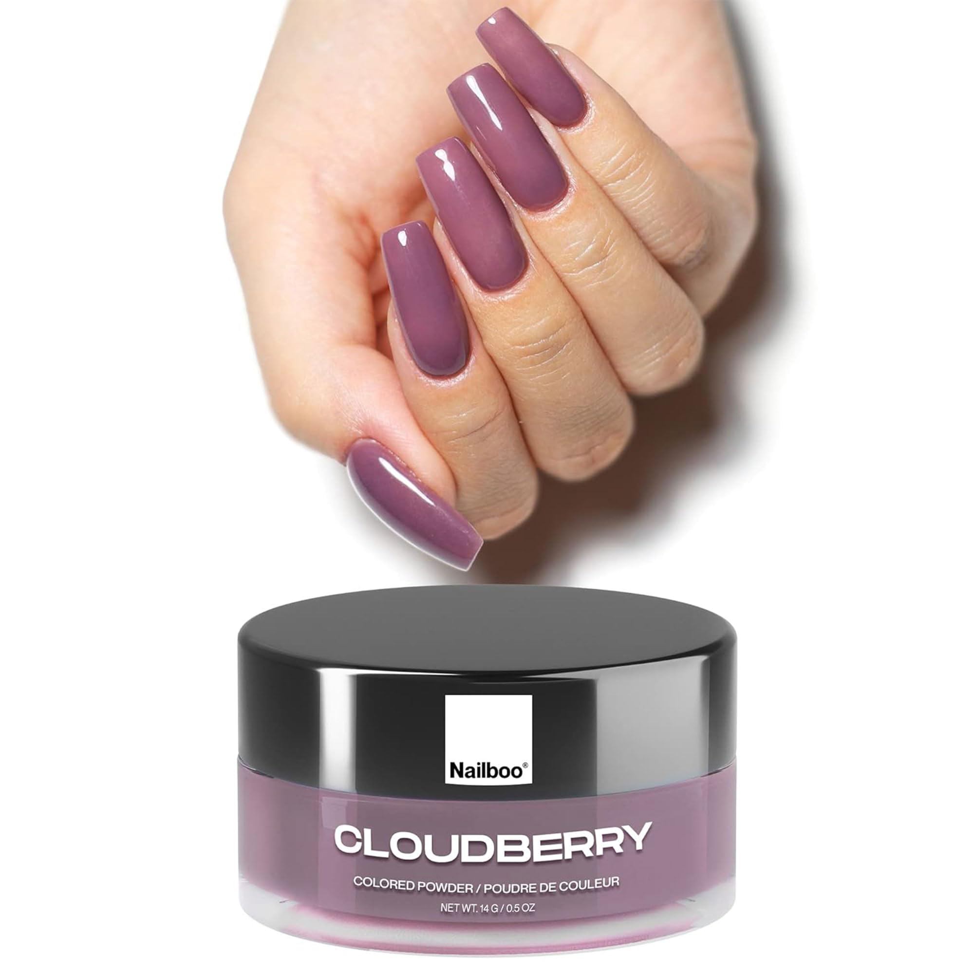 Nailboo Cloudberry Dip Powder – Dusty Purple, No UV Lamp Needed, DIY Nails at Home (0.5 oz)