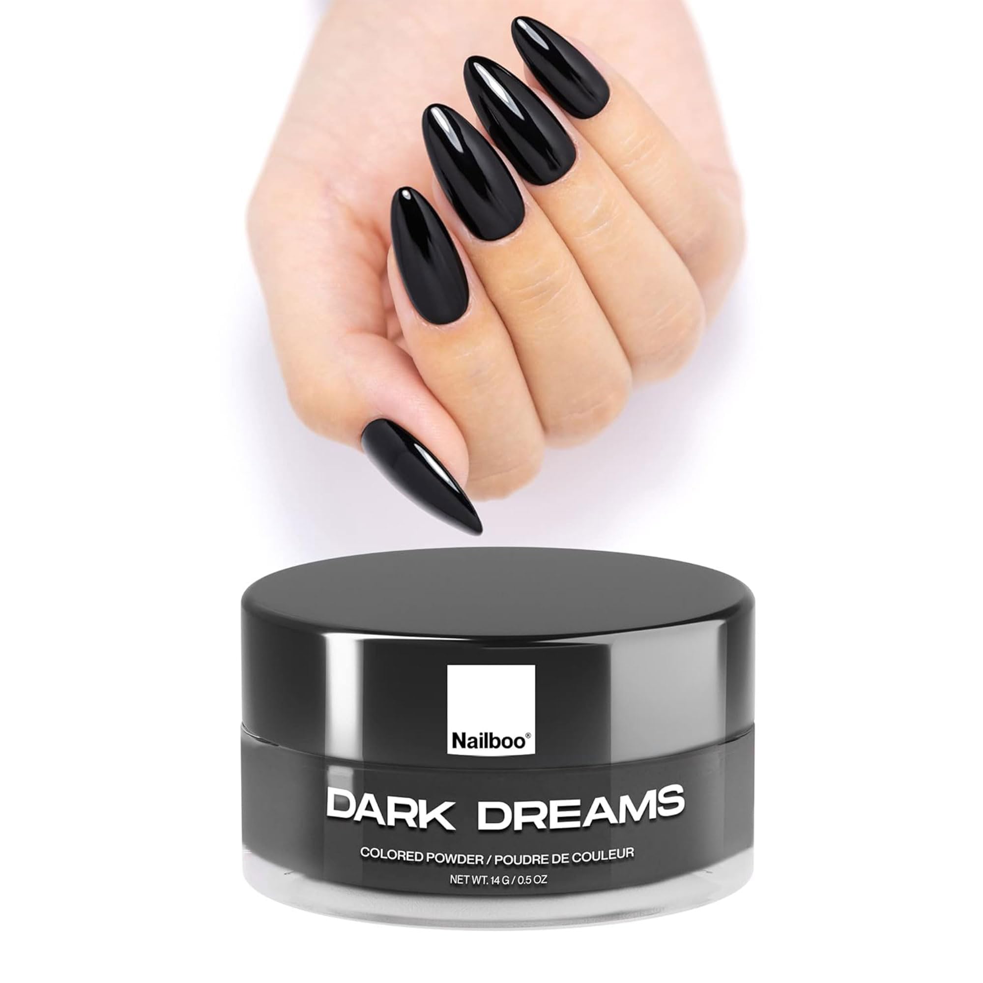 Nailboo Dark Dreams Dip Powder – Black Nail Dipping Powder | No UV Light Needed, DIY Nails at Home