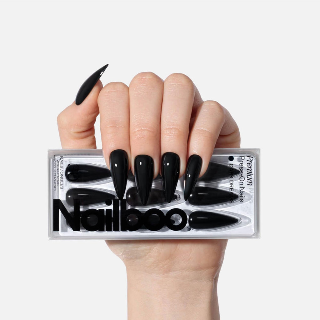 Nailboo Press On Nails – Dark Dreams Stiletto, Salon-Quality Reusable Fake Nails with Strong Hold Glue