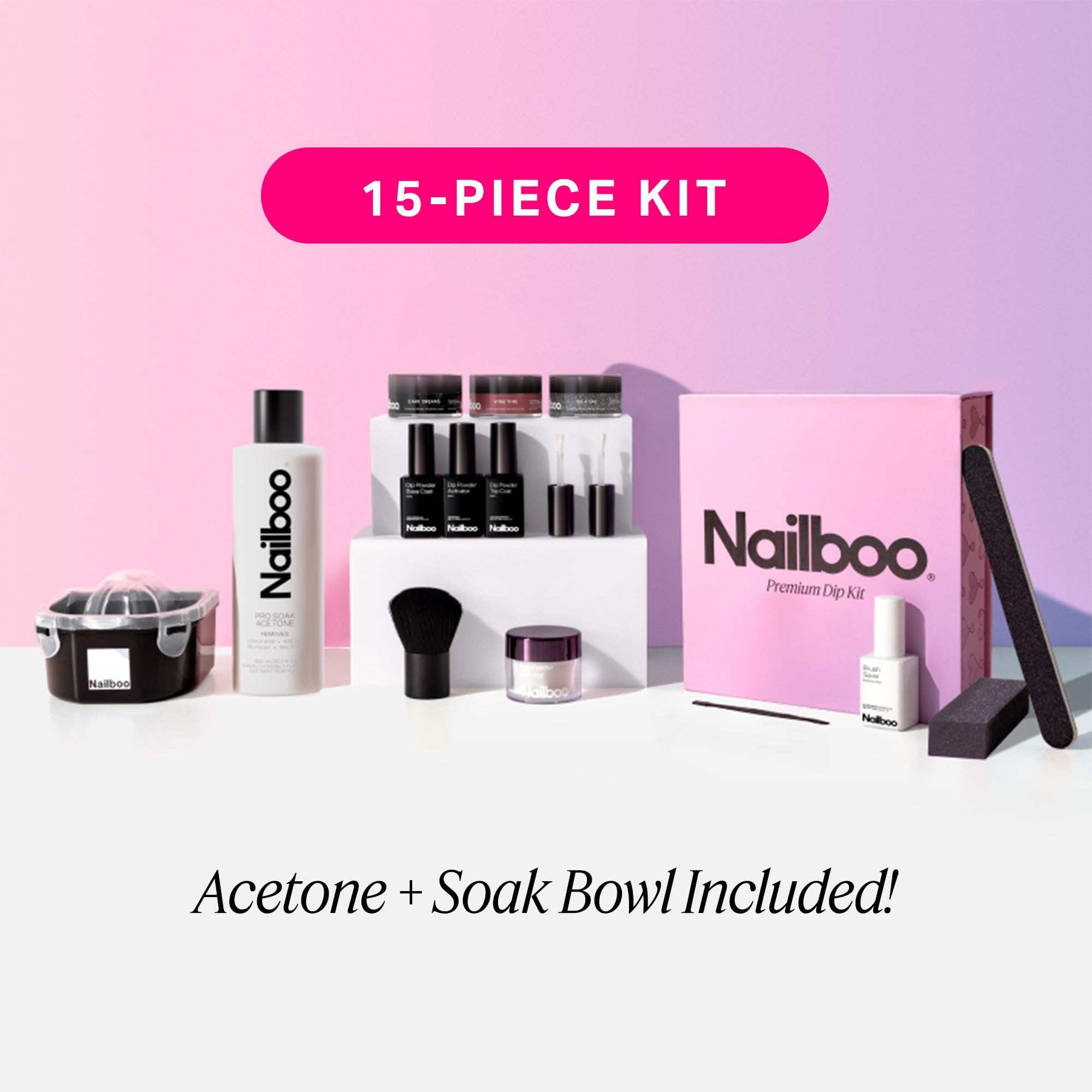 Nailboo Dip Powder Nail Kit – 3 Shades (Dark Dreams, Gala Gal, Wine Time) + Base Coat, Activator, Top Coat & Tools