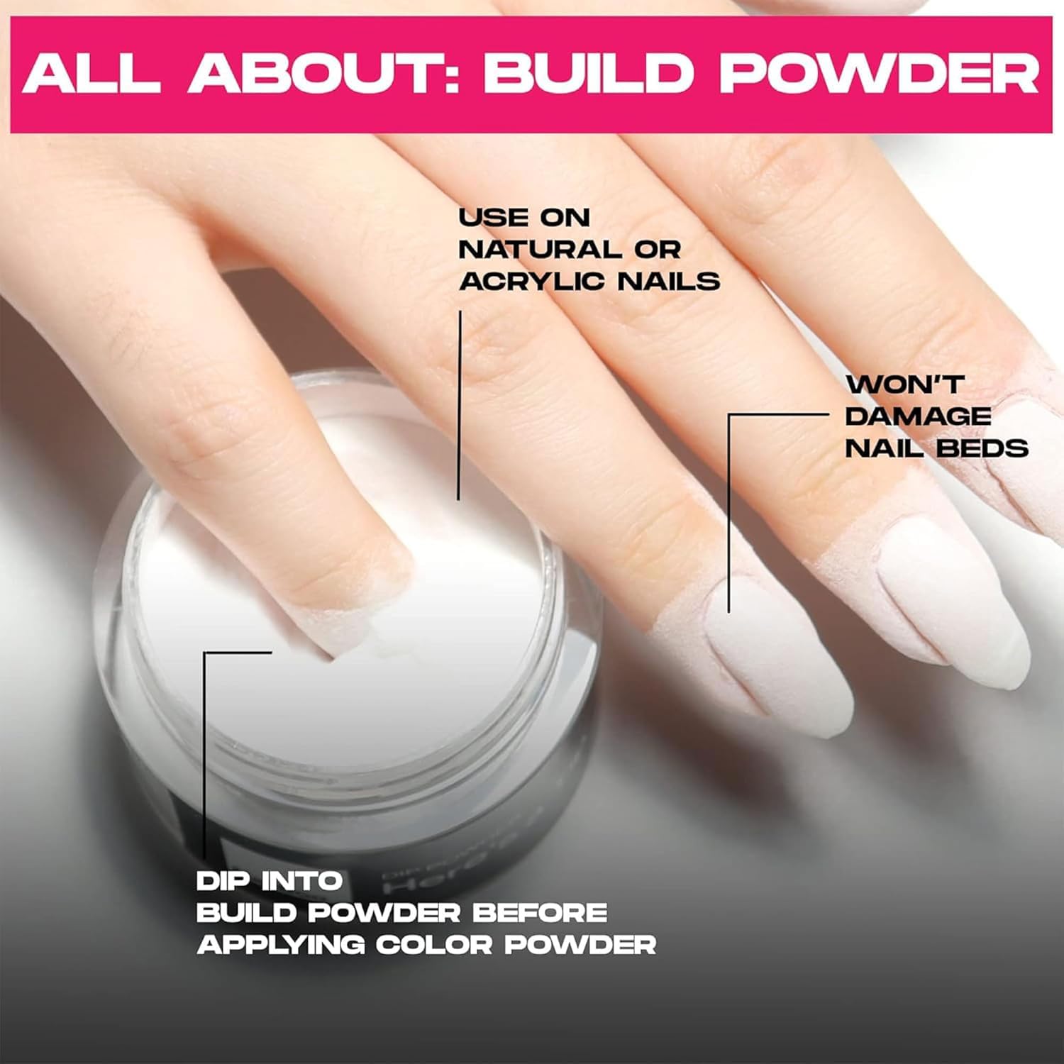 Nailboo Dip Powder Nail Kit Bundle - Base Coat, Activator, Top Coat & Build Powder - 4-Piece Premium Set