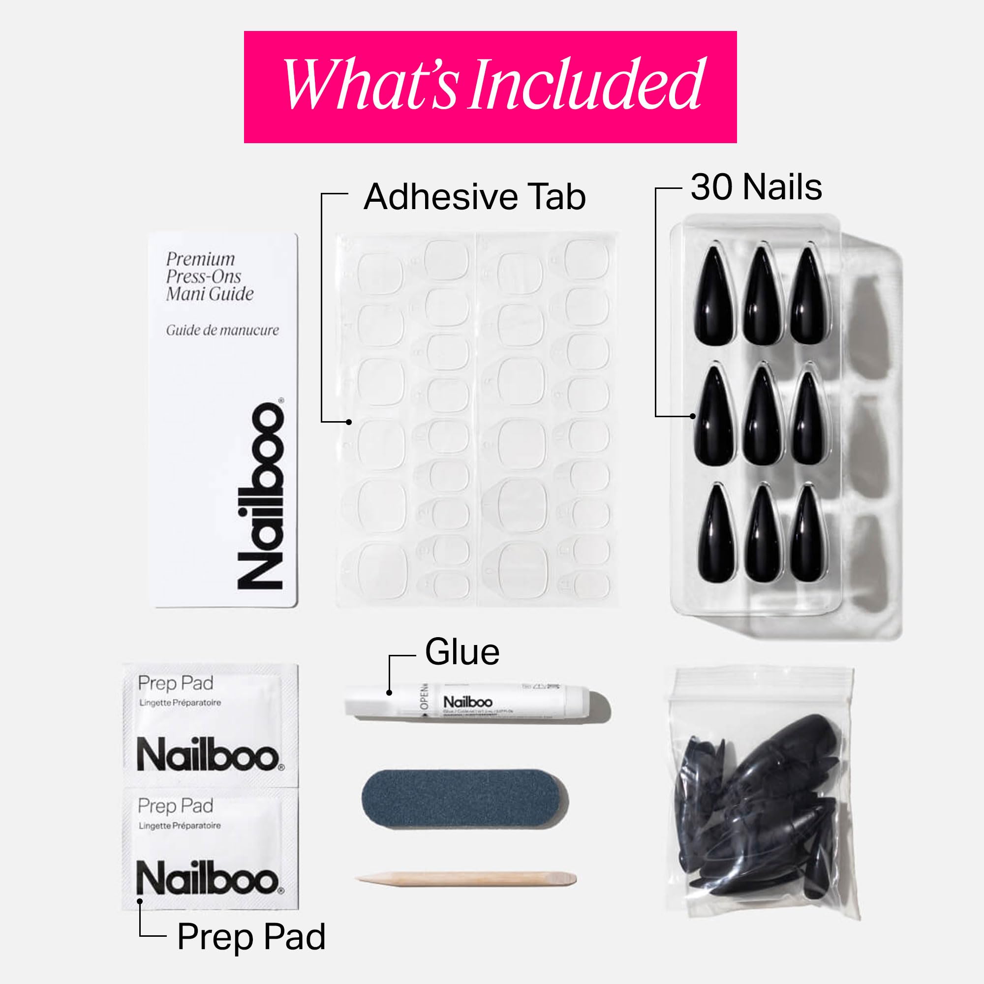 Nailboo Press On Nails – Dark Dreams Stiletto, Salon-Quality Reusable Fake Nails with Strong Hold Glue