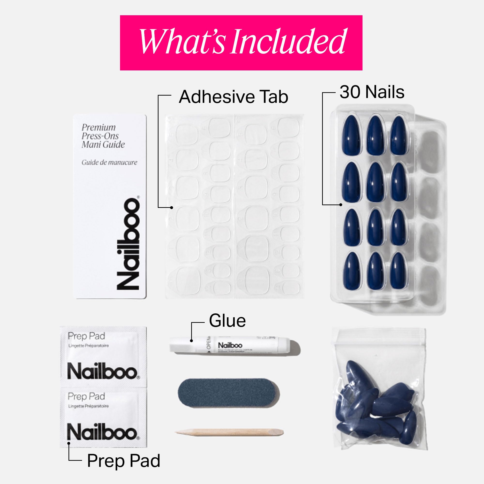 Nailboo Ocean Blue Press On Nails – Salon-Quality Reusable Nails with Glue, File & Prep Pads