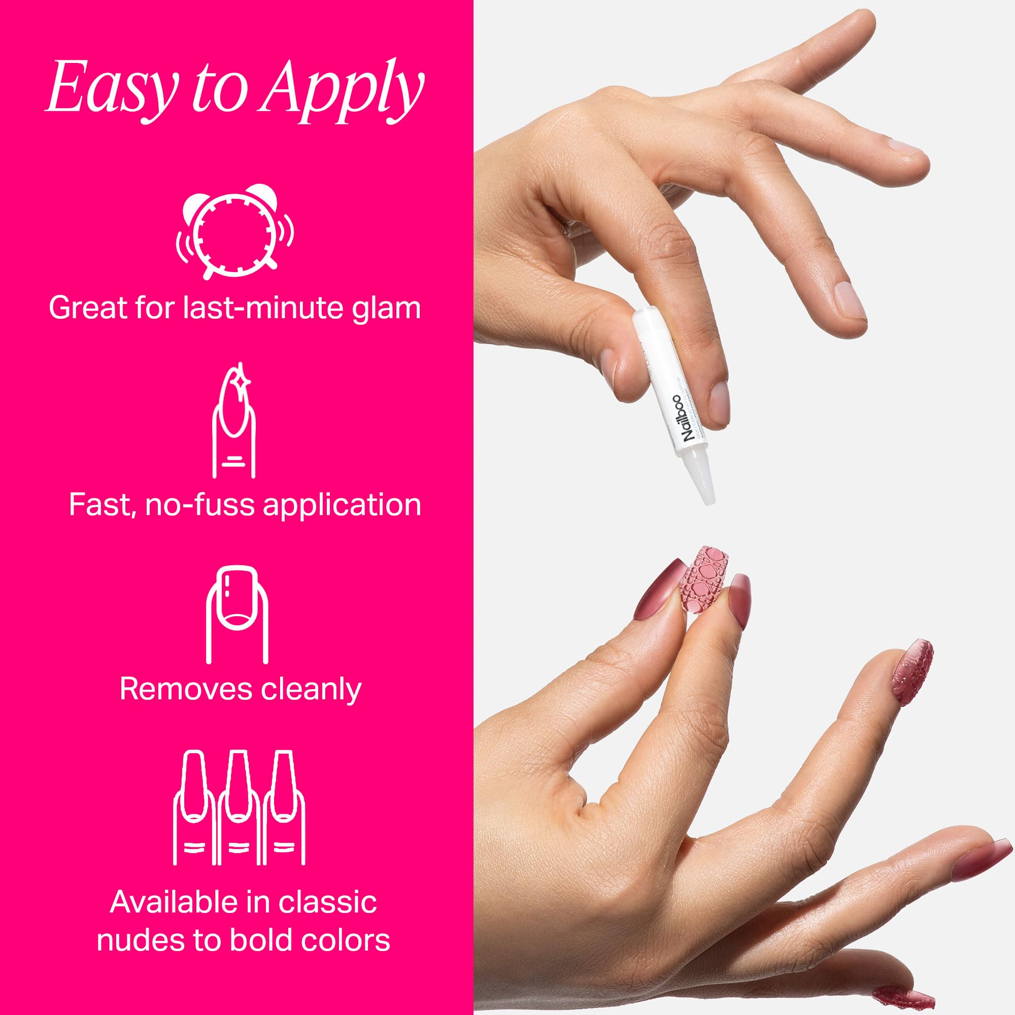 Nailboo Press On Nails – Salon-Quality Reusable Fake Nails with Strong Hold Glue