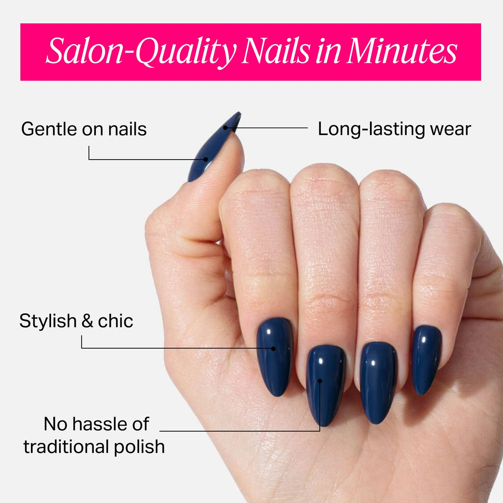 Nailboo Ocean Blue Press On Nails – Salon-Quality Reusable Nails with Glue, File & Prep Pads