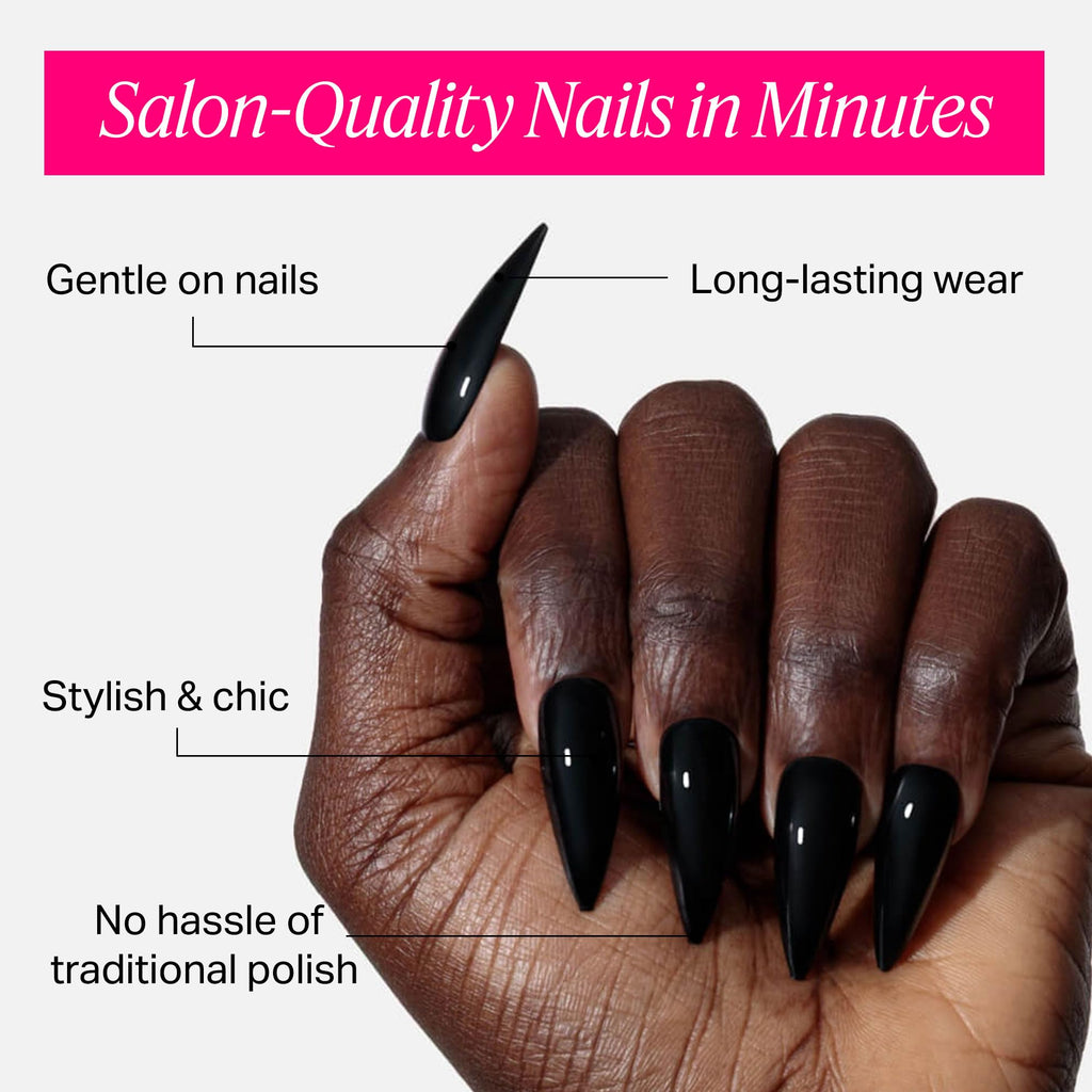 Nailboo Press On Nails – Dark Dreams Stiletto, Salon-Quality Reusable Fake Nails with Strong Hold Glue